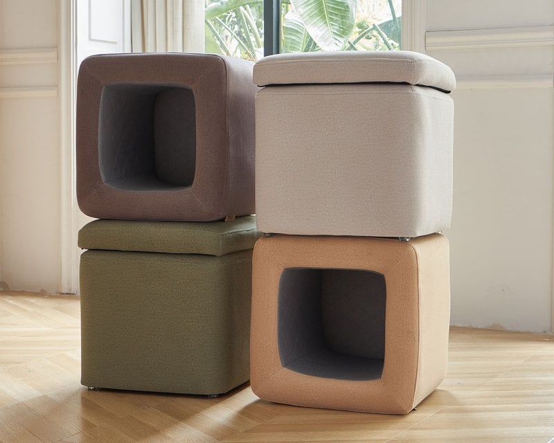 擇木深耕-嚕咪。方型收納貓抓布椅凳(四色)