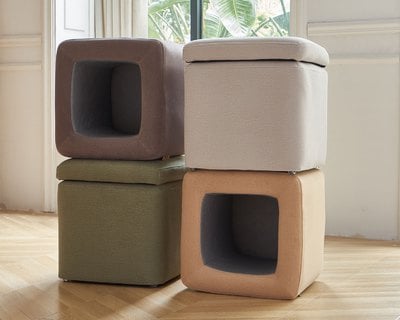 擇木深耕-嚕咪。方型收納貓抓布椅凳(四色)