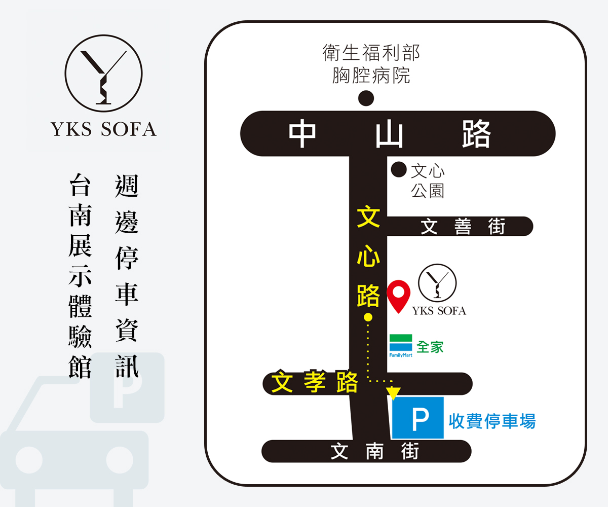 YKS沙發台南門市停車場資訊圖