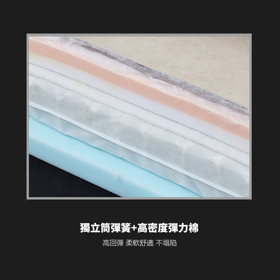 獨立筒+高密度彈力棉坐墊，彈性適中坐感好、不易塌陷變形