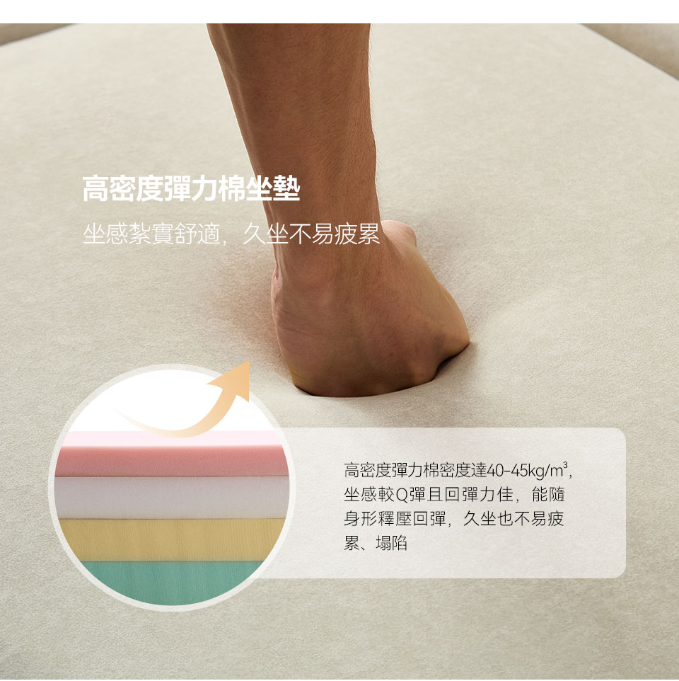 慕里斯L型貓抓布沙發床｜高密度彈力棉坐墊介紹，提供穩定支撐