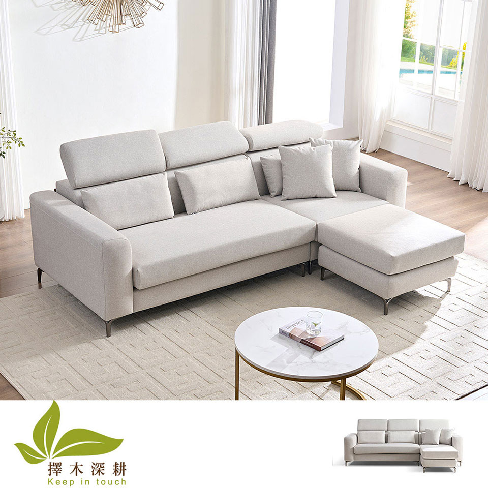 維洛納L型貓抓布沙發｜米灰色 實景展示