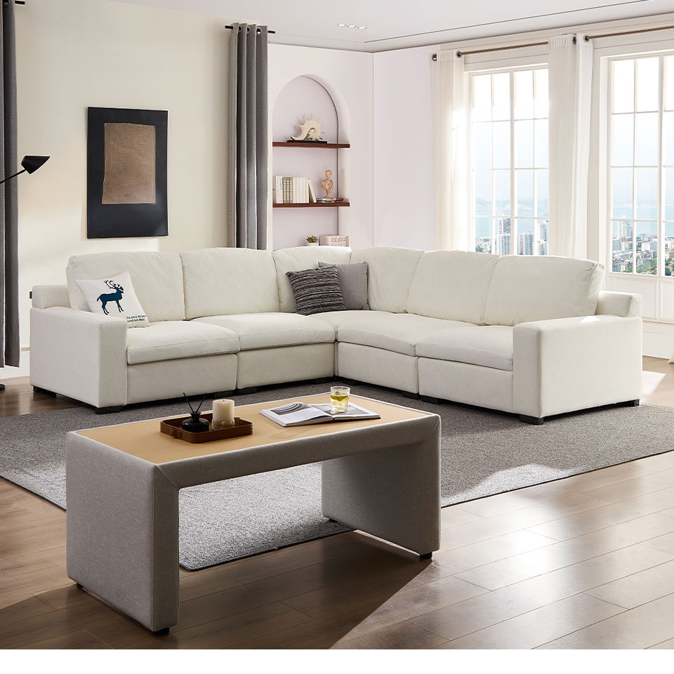 米蕾貓抓布組合沙發-組合A白色