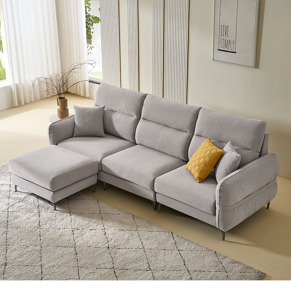 貝蒂L型貓抓布沙發側面展示