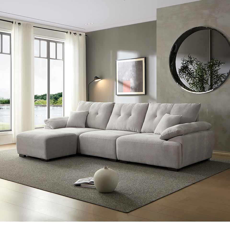 雪菲爾L型布沙發推薦｜柔軟蓬鬆、防潑水好清潔