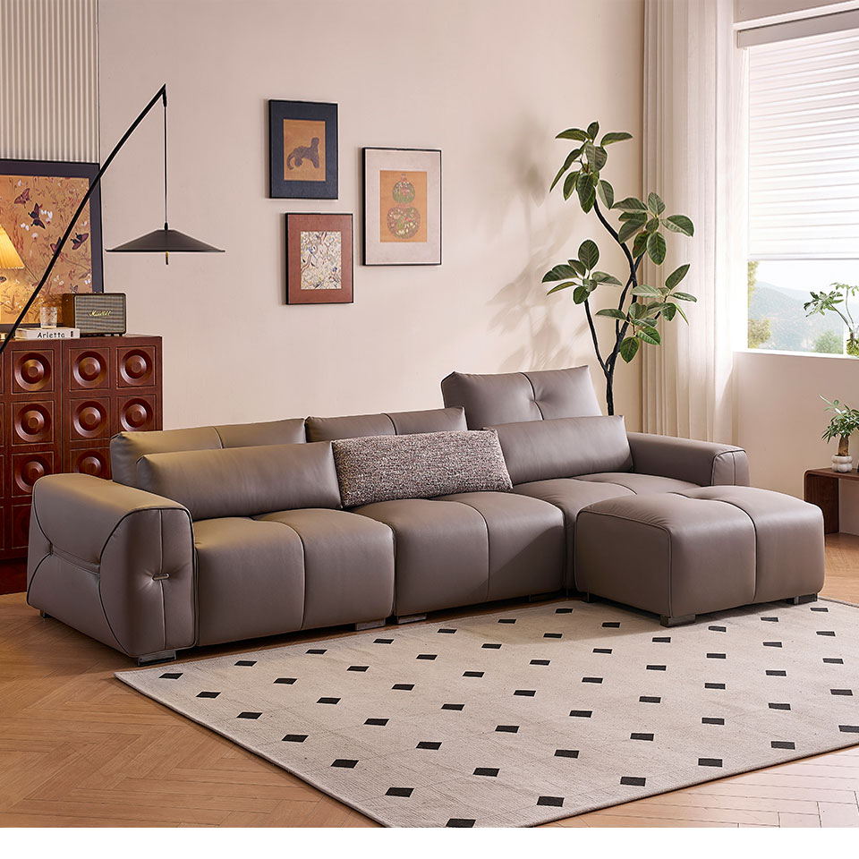 馬卡斯L型皮沙發｜側面角度展示 活動背靠設計