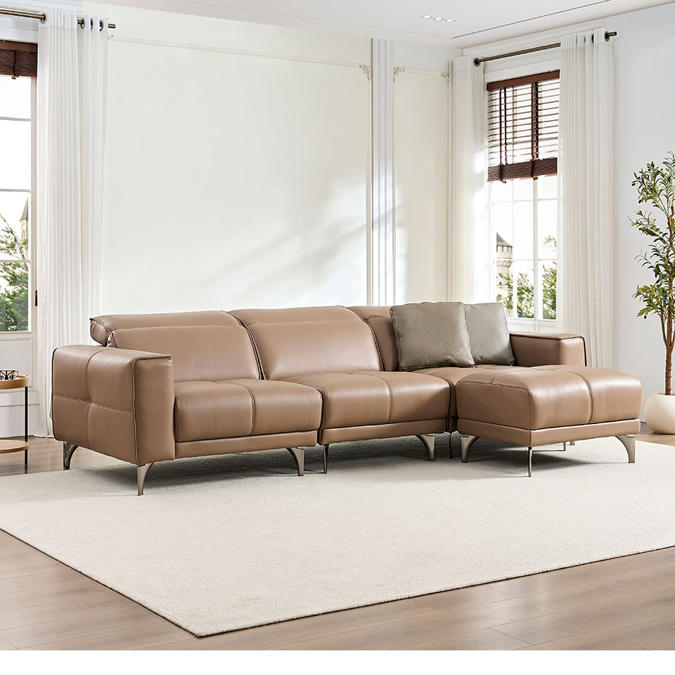 尼爾森L型全牛皮沙發｜側面角度展示