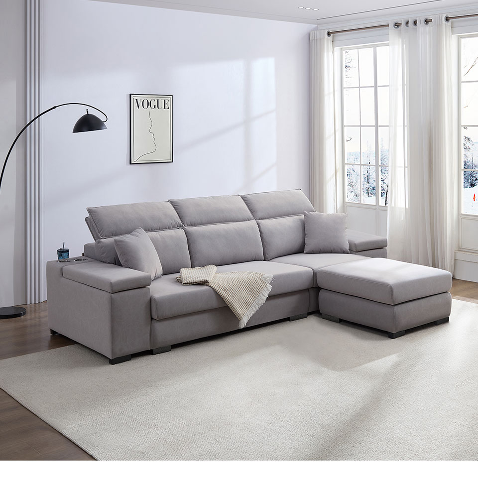 貝特默L型貓抓布沙發｜B款側面角度展示