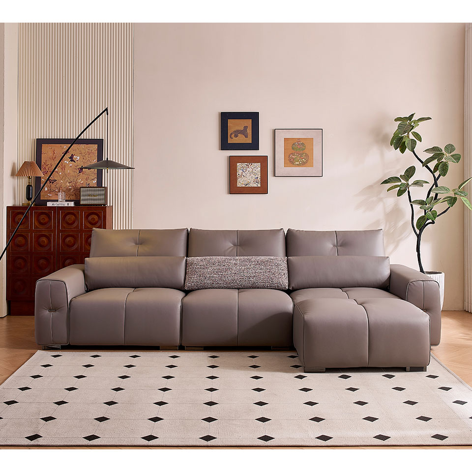 馬卡斯L型皮沙發｜正面角度展示 大氣舒適