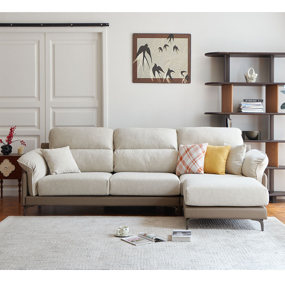 瑞拉L型貓抓布沙發｜正面角度展示 舒適與美感兼具