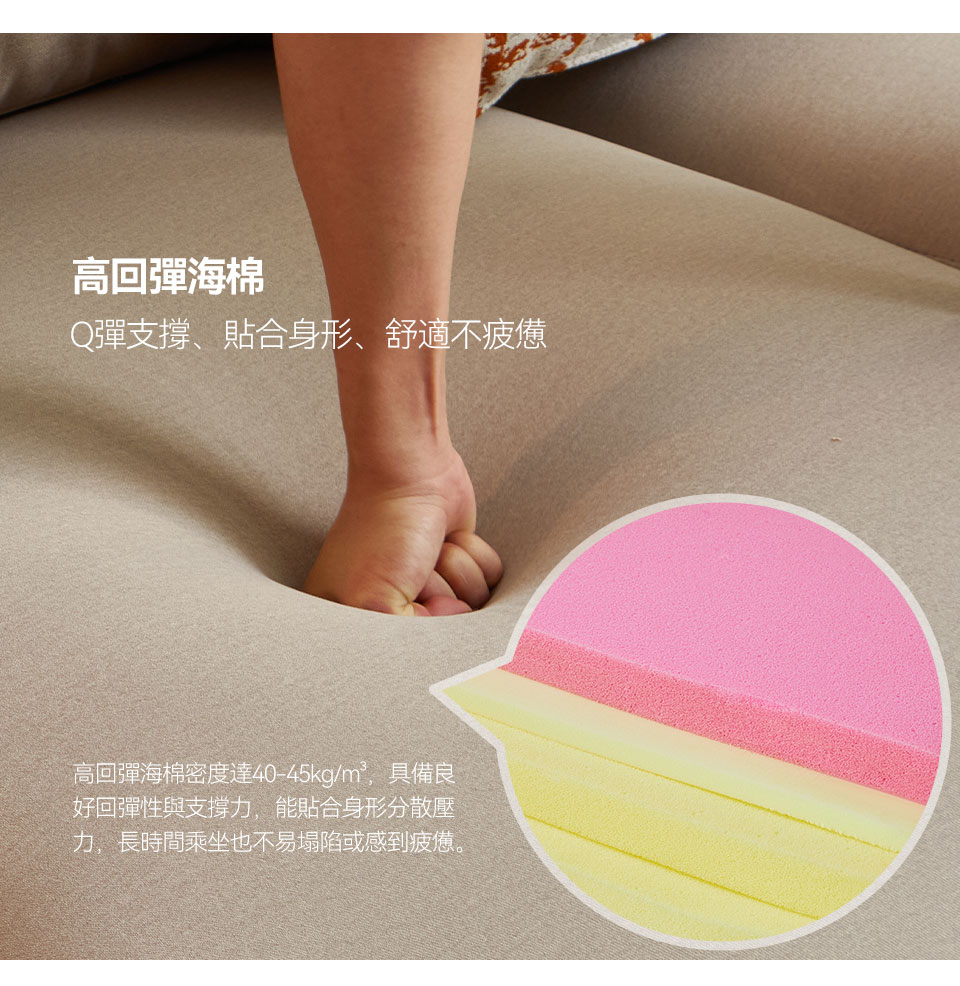 高回彈海棉坐墊，彈性絕佳，帶給您超舒適的座感享受