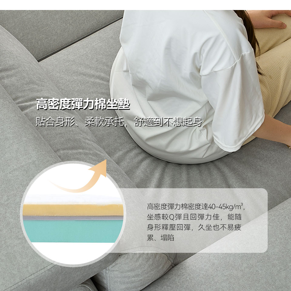 高密度彈力棉坐墊，彈性絕佳，帶給您超舒適的座感享受