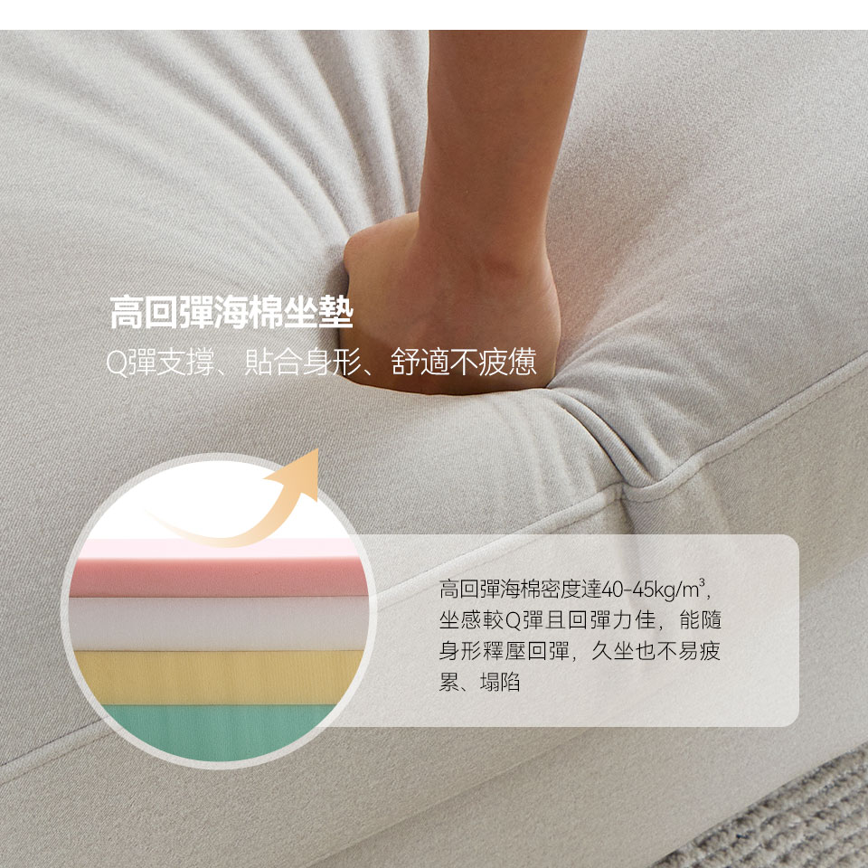 高回彈海棉坐墊，彈性絕佳，帶給您超舒適的座感享受