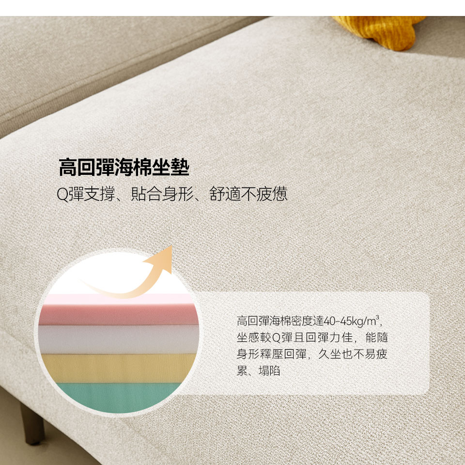 高回彈海棉坐墊，彈性絕佳，帶給您超舒適的座感享受