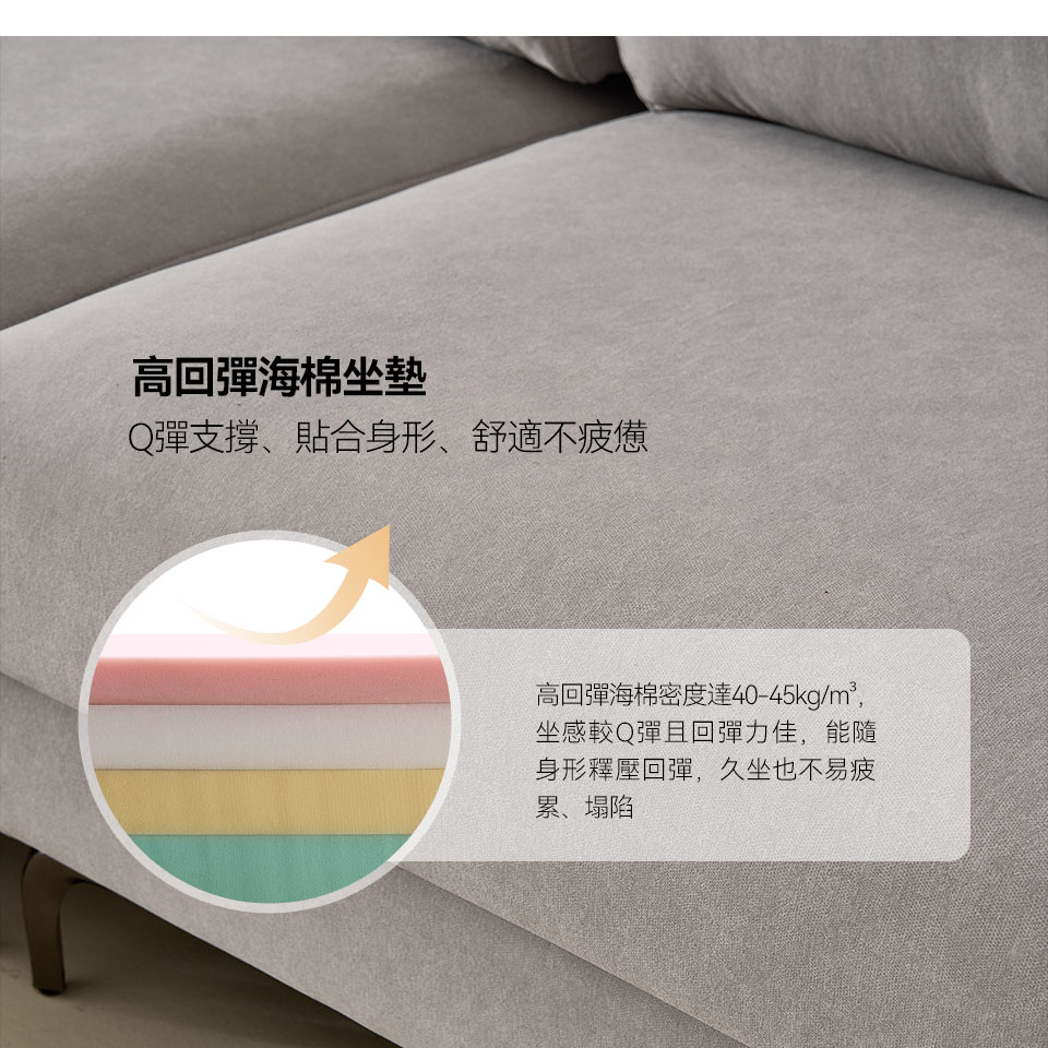 高回彈海棉坐墊，彈性絕佳，帶給您超舒適的座感享受