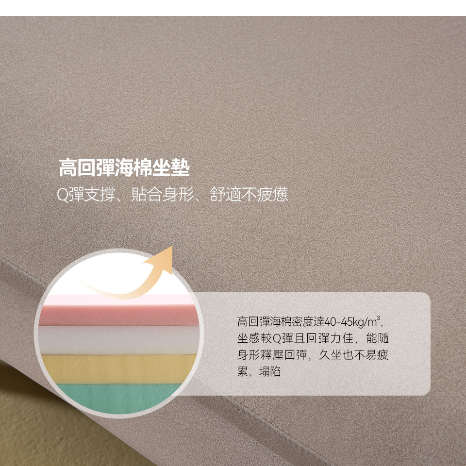高回彈海棉坐墊，彈性絕佳，帶給您超舒適的座感享受
