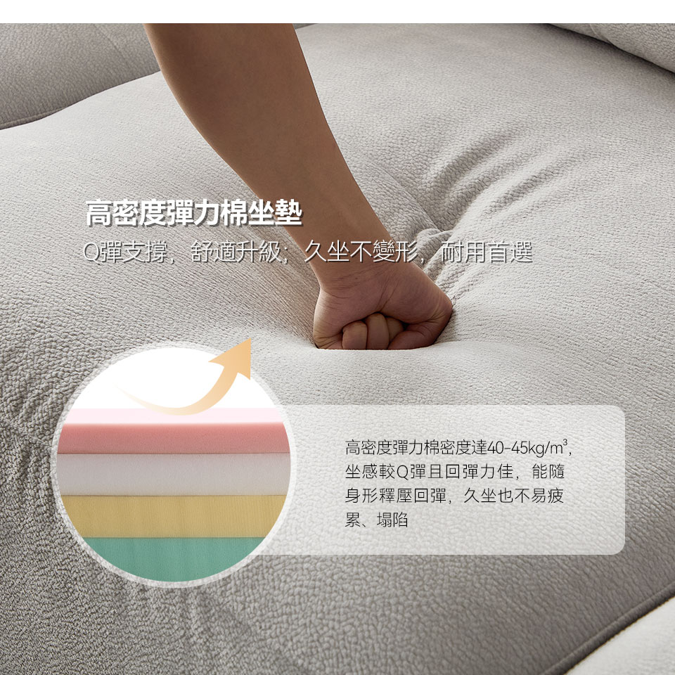 高密度彈力棉坐墊，彈性絕佳，帶給您超舒適的座感享受