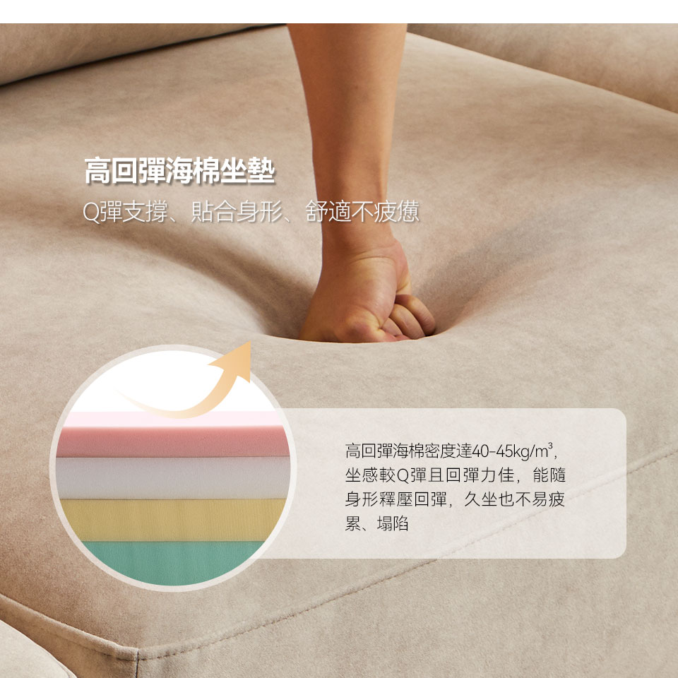 卡芮兒L型貓抓布沙發｜高回彈海棉坐墊，Q彈支撐，貼合身形