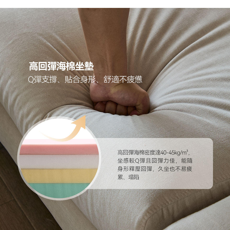 桑德蘭L 型布沙發｜高回彈海棉坐墊，Q彈支撐、貼合身形、舒適不疲憊