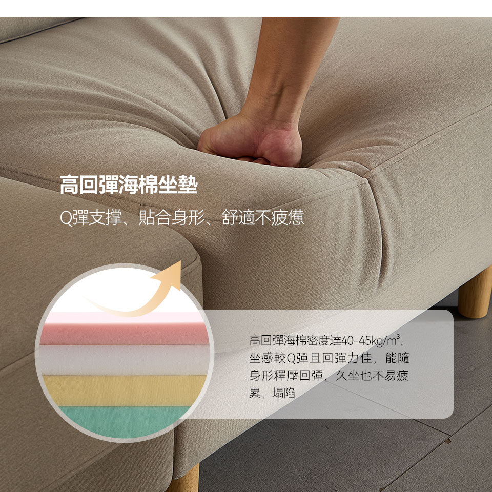 艾洛瓦貓抓布模組沙發｜高回彈海棉坐墊結構展示