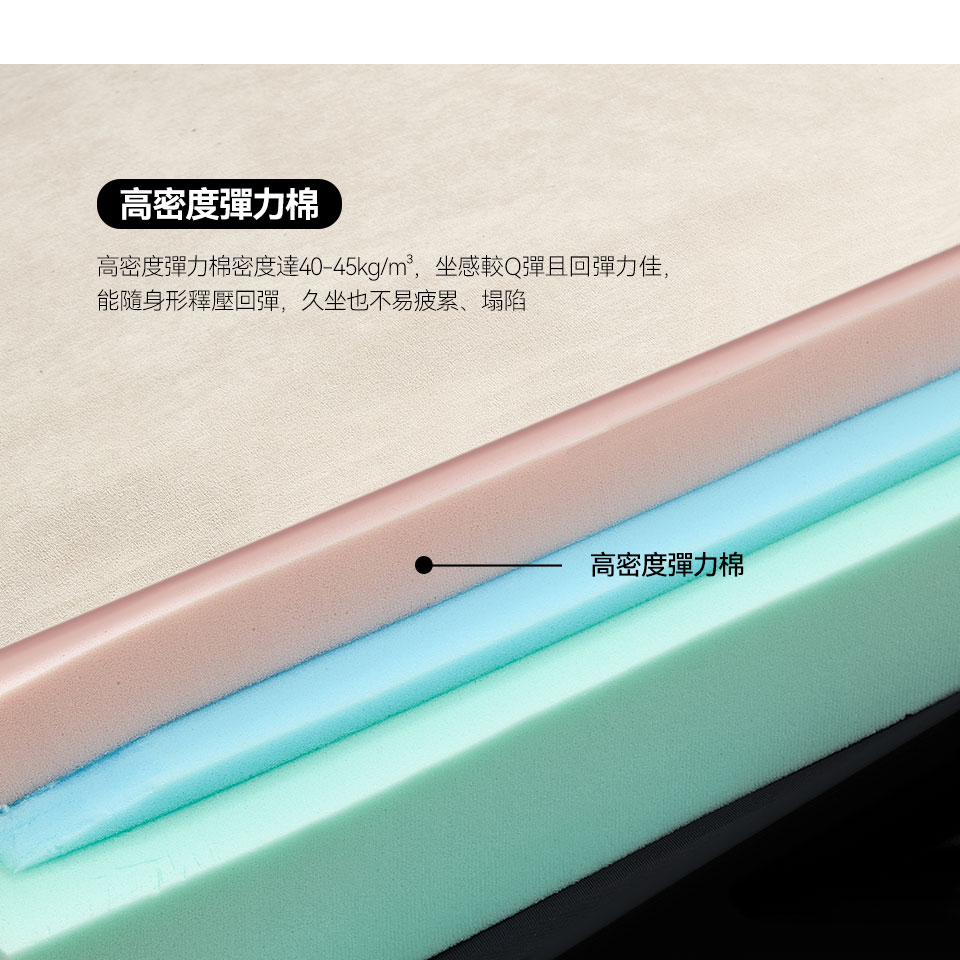 坐感Q彈且回彈力佳，能隨身形釋壓回彈，久坐也不易疲累