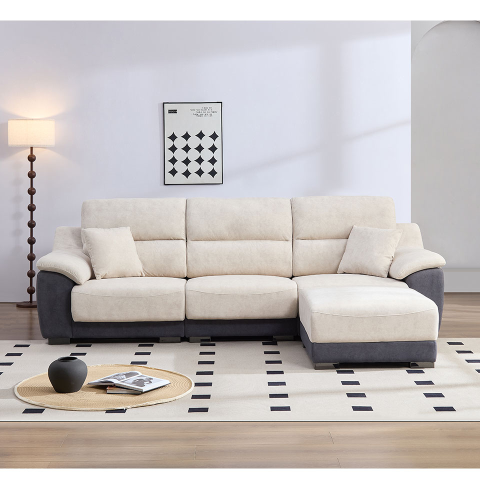 馬蒂尼L型貓抓布沙發｜正面角度展示 客廳佈置