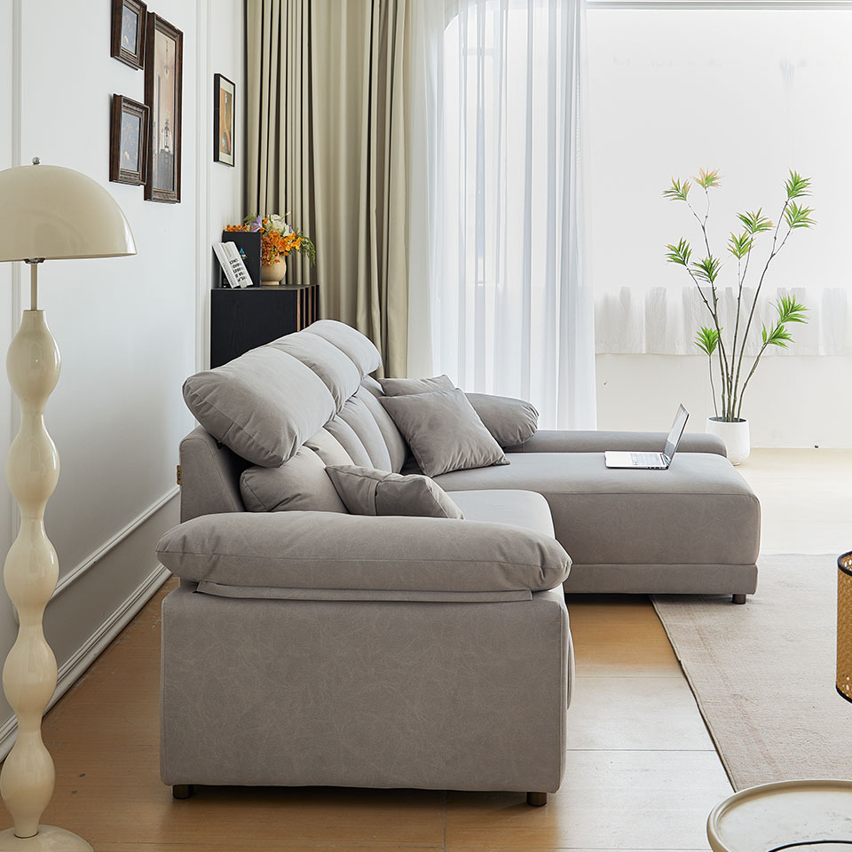 莫爾L型貓抓布沙發｜右型側面角度展示