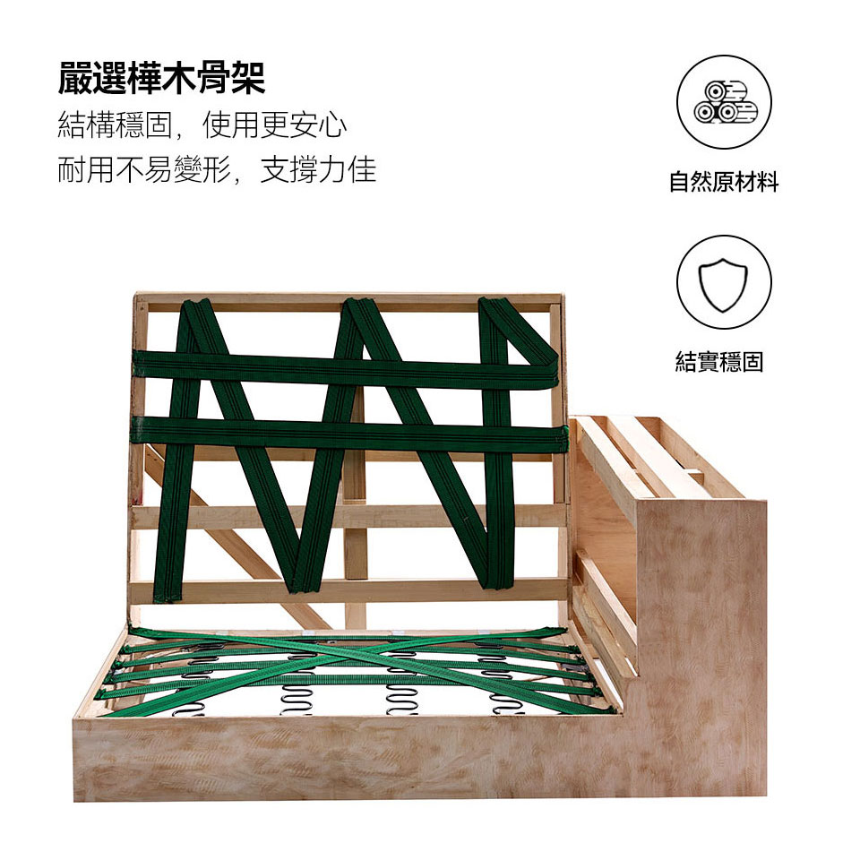 木語一字型布沙發|嚴選樺木骨架,結構穩固耐用不易變形