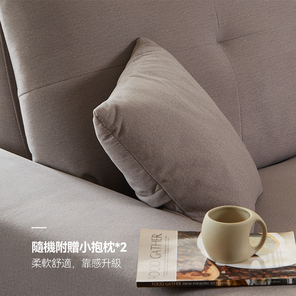 蒙特勒一字型貓抓布沙發|隨機附贈小抱枕2顆展示