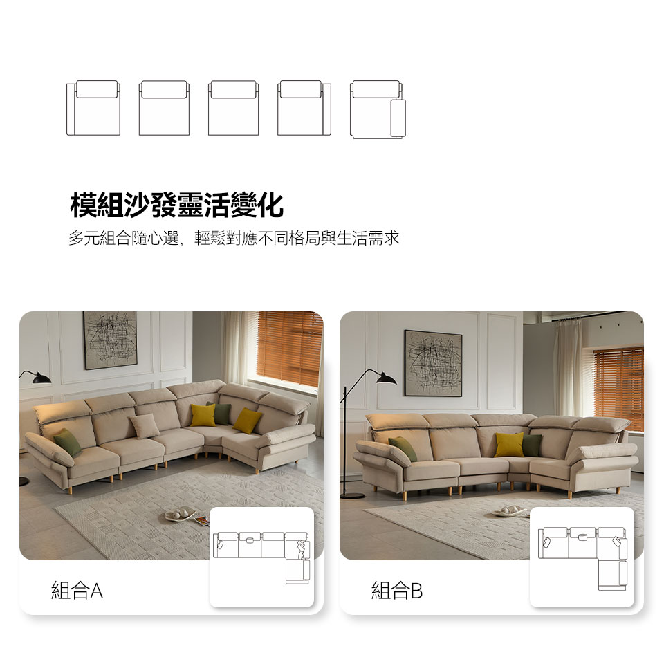 艾洛瓦貓抓布模組沙發｜組合A、組合B規格配置展示