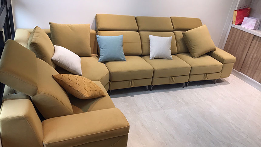 YKS 康拉德L型貓抓布沙發｜台中黃先生姐實拍沙發左側面｜擇木深耕系列熱銷款