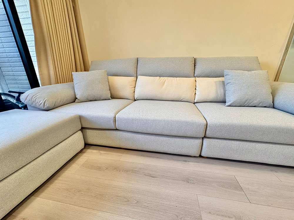 YKS 多麗絲L型涼感布沙發｜新竹東區客人實住開箱｜貴妃椅放鬆配置