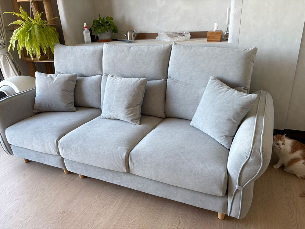 YKS 艾蜜麗 L 型貓抓布沙發｜新竹翁小姐開箱實拍沙發與貓咪｜擇木深耕系列熱銷款