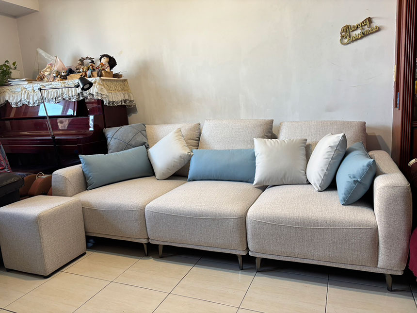 YKS 喬治亞客製L型貓抓布沙發｜高雄左營客人開箱實拍沙發正面｜擇木深耕系列熱銷款