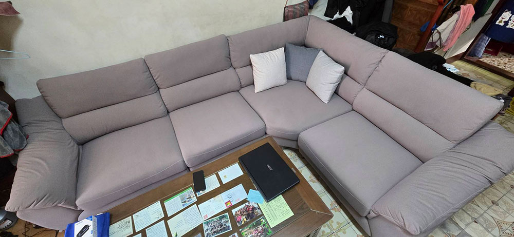 YKS 雷克雅貓抓布模組沙發｜新竹竹東實住客廳空間搭配｜沉穩配色耐看不突兀