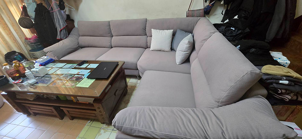 YKS 雷克雅貓抓布模組沙發｜新竹竹東實住客廳空間搭配｜轉角模組配置