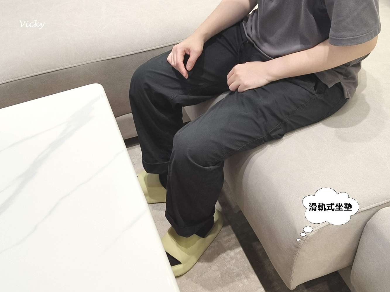 莫爾 L 型貓抓布沙發 &ndash; 滑軌坐墊示範