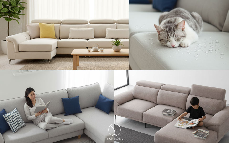 貓抓布沙發面料與質感特寫示意圖